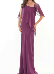 Lightweight Chiffon Long Gown with 3/4 Sleeve