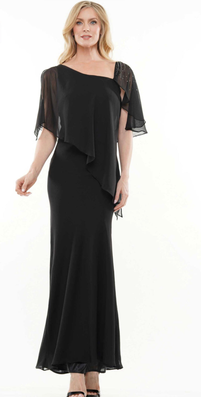 Lightweight Chiffon Long Gown with 3/4 Sleeve