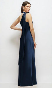 Dessy 6911 Draped Scarf One-Shoulder Bias Stretch Satin Maxi Dress