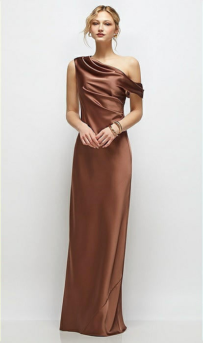 Dessy 6912 Draped One-Shoulder Bias Stretch Satinn Maxi Dress