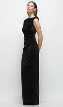 Load image into Gallery viewer, Dessy 6914 High Neck Cap Shoulder Pleated Bodice Velvet Column Dress
