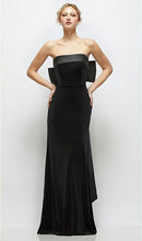 Load image into Gallery viewer, Dessy 6917 Black Velvet Maxi Dress with Strapless Satin Cuff and Bow
