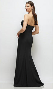 Dessy 3179 Black Crepe Gown with Handmade Flower