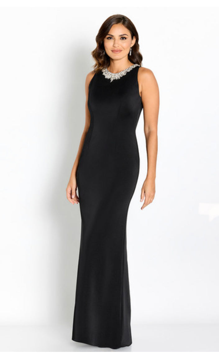 Cameron Blake 116659 Sleeveless Crepe Long Gown with Beaded Jewels on Neckline