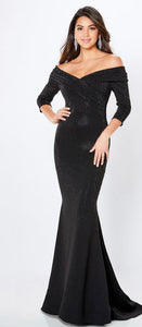 Montage 221970 Off the Shoulder Beaded Jersey Gown with 3/4 Sleeves