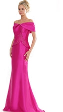 Load image into Gallery viewer, Rina Di Montella Mikado Off the Shoulder Gown with Beads at Waist
