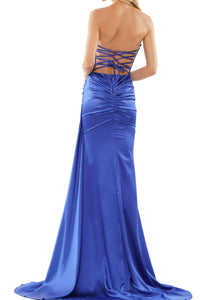 Colors 2968 Strapless Satin Gown with Ruching and High Slit