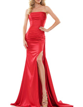 Load image into Gallery viewer, Colors 2968 Strapless Satin Gown with Ruching and High Slit
