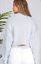 Load image into Gallery viewer, Light Blue Cable Knit Sweater with Pearl Detail
