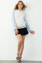 Load image into Gallery viewer, THML TMK1382 Blue and White Striped Sleeve with White Sweater and Black Band
