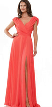 Load image into Gallery viewer, Chiffon Long Gown with Ruching and A-Line Skirt with Cap Sleeve
