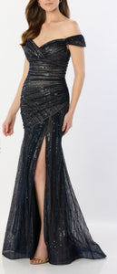 Montage M2240 Off the Shoulder Fit and Flare Beaded Long Gown