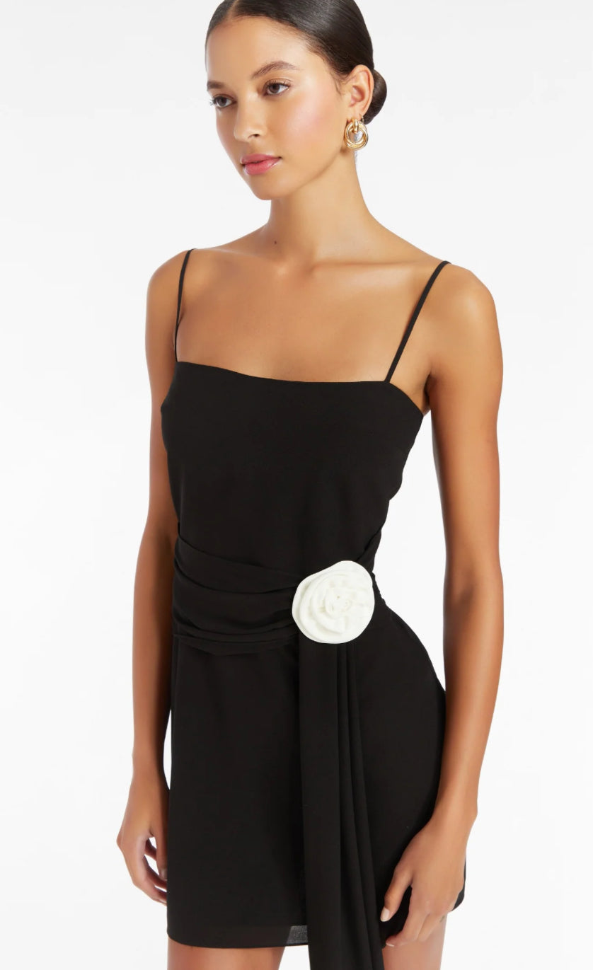 Amanda Uprichard Isabel Black Dress with White Rosette Detail Gigi's Closette Ltd. Amanda Uprichard Isabel Black Dress with White Rosette Detail Gigi's Closette Ltd.