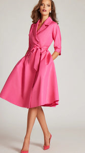 Teri Jon 249256 Hot Pink Metallic Jacquard Coat Dress