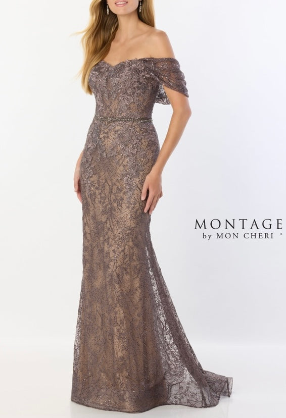 Montage M2238 Off the Shoulder Sequin Embellished Long Gown