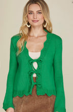 Load image into Gallery viewer, The Shannon Sweater with Bow Ties with Scalloped Detail in Shamrock Green

