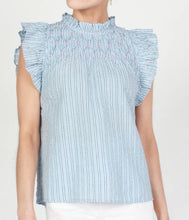 Load image into Gallery viewer, THML TDM1019 Blue and White Top with Pink Embroidery
