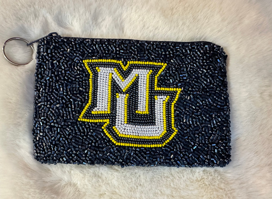 Marquette Navy Coin Purse with Yellow and White Accent