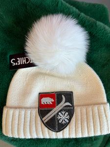 Mitchie’s Ivory Hat with Ski, Bear and Snowflake Patch