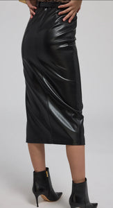 Amanda Uprichard Kiva Vegan Leather Midi Skirt in Black