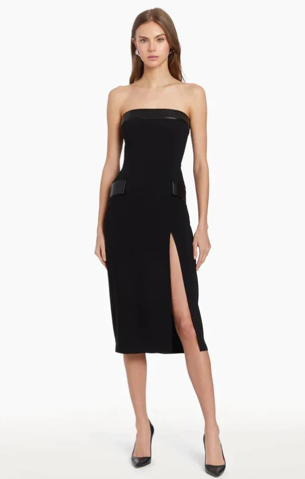 Amanda Uprichard Cassia Dress with Vegan Leather Detail Amanda Uprichard Cassia Dress with Vegan Leather Detail
