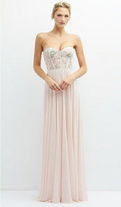 Dessy 3136 Blush Long Gown with Embroidered Corset Bodice