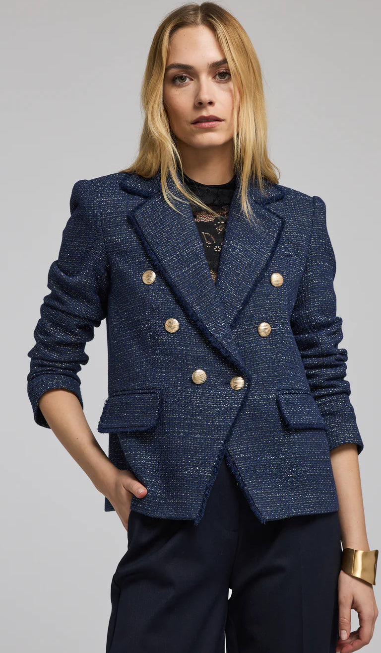 Generation Love Eliza Tweed Blazer in Navy/Gold