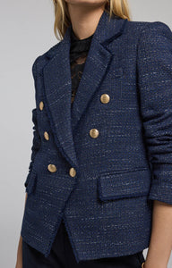 Generation Love Eliza Tweed Blazer in Navy/Gold