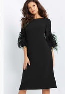 Jovani 07341 Midi Dress with Feathers at Cuff