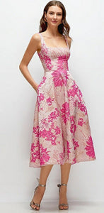 Dessy 3172HPJ Hibiscus Pink Floral Jacquard Midi Dress