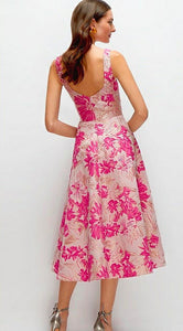 Dessy 3172HPJ Hibiscus Pink Floral Jacquard Midi Dress