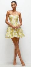 Load image into Gallery viewer, Dessy 3173GYF Golden Yellow Strapless Jacquard Mini Dress
