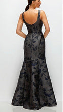 Load image into Gallery viewer, Dessy 3174NGM Navy Floral Jacquard Square Neck Long Gown
