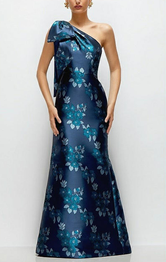 Dessy D879BRD One Shoulder Damask with Trumpet Skirt – Gigi's Closette Ltd