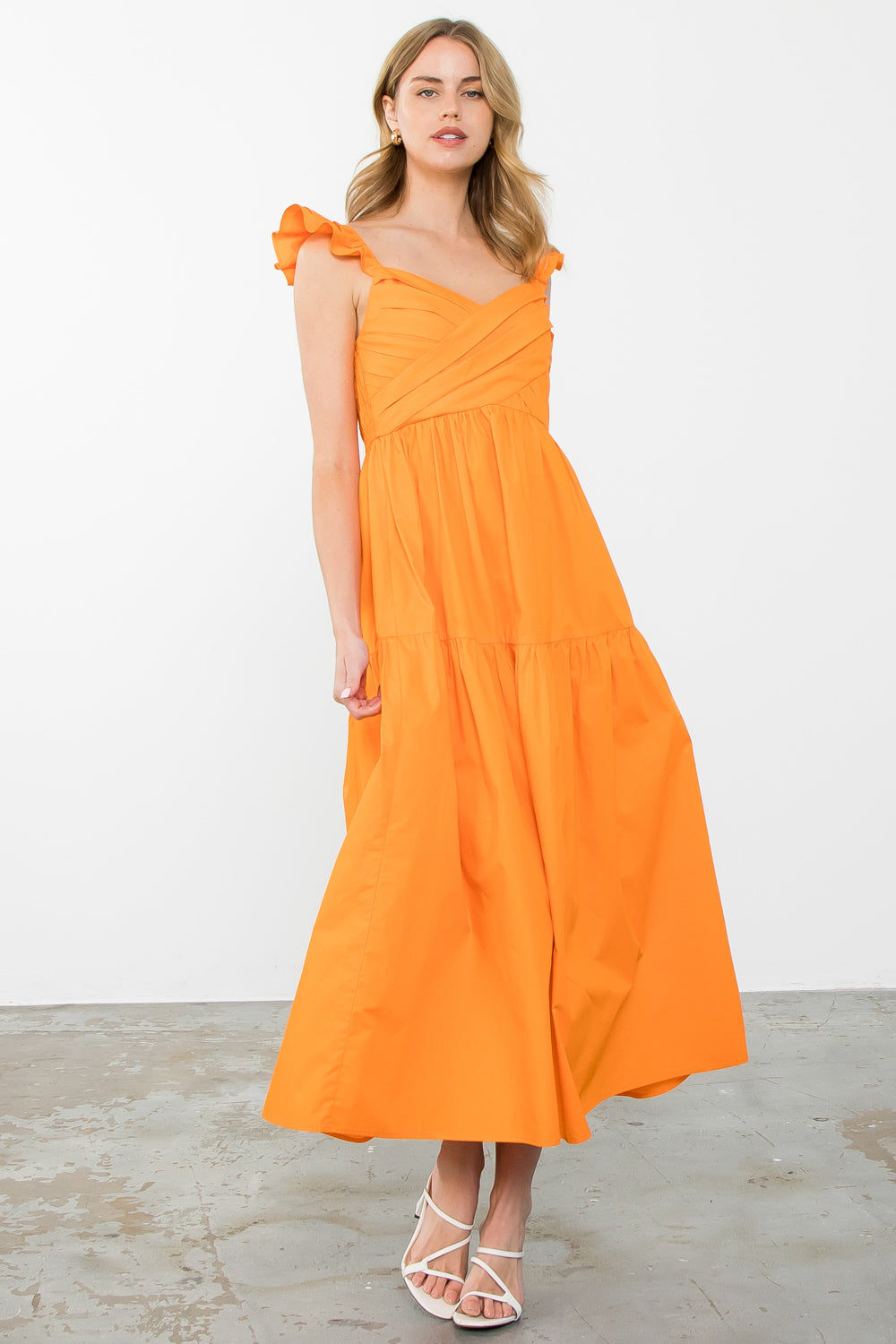 THML THS1528 Orange Tiered Poplin Dress THML THS1528 Orange Tiered Poplin Dress