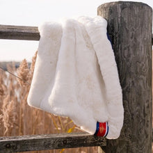 Load image into Gallery viewer, Pretty Rugged White Faux Fur and Navy Lap Blanket
