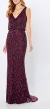 Load image into Gallery viewer, Montage 221966 Wine Beaded Sleeveless V-Neckline Gown
