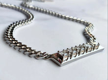 Load image into Gallery viewer, Plated Brass Bar Necklace with Prong Set Zircon
