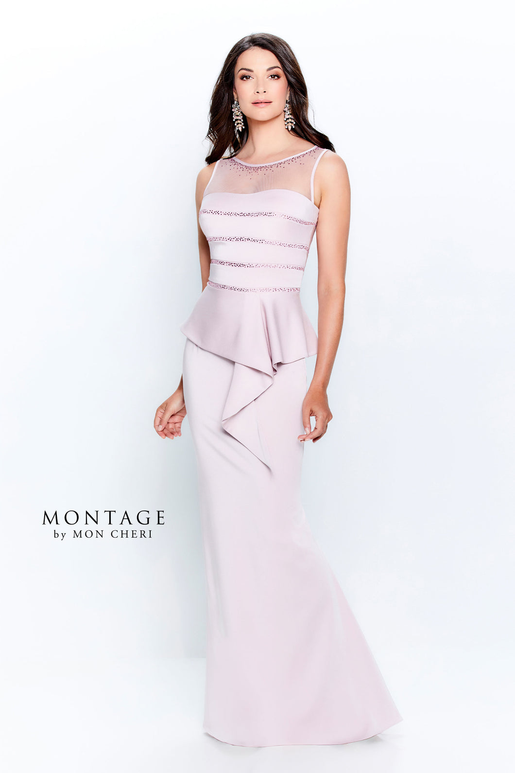 Montage 120903 Classic Sleeveless Gown with Beading and Illusion