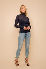 Load image into Gallery viewer, Navy Mesh Mock Neck Top
