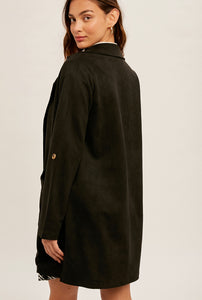 Black Faux Suede Open Jacket with Pockets