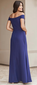 Off the Shoulder Crepe Gown with Soft Cowl Neck