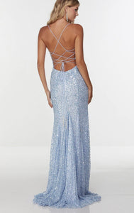 Alyce Paris 61178 Light Periwinkle Long Hand Beaded Gown with Front Slit