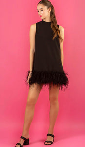 Jessie Liu Black Sleeveless Dress with Feathers
