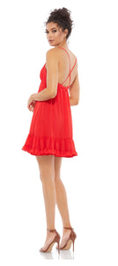 Macduggal 55417 Red Short Mini Dress with Spaghetti Straps