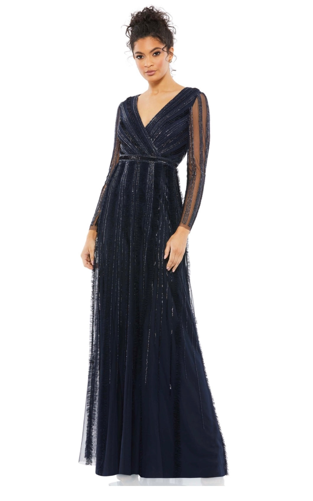 Macduggal 9145 Navy Blue Elegant Embellished Evening Gown