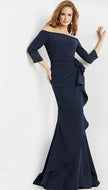 Jovani 08699 Off the Shoulder Long Gown with Scattered Beads at Cuff