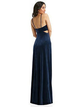 Load image into Gallery viewer, Dessy 6866 Spaghetti Strap Cutout Midriff Velvet Maxi Dress
