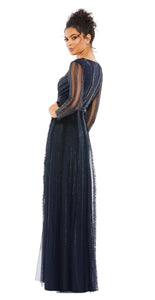Macduggal 9145 Navy Blue Elegant Embellished Evening Gown