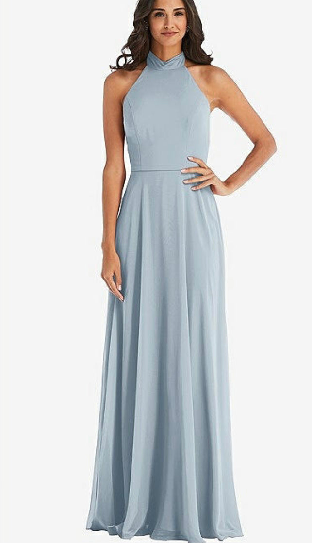 Dessy 1545 Mist Halter Backless Maxi Dress Gigi's Closette Ltd. Dessy 1545 Mist Halter Backless Maxi Dress Gigi's Closette Ltd.